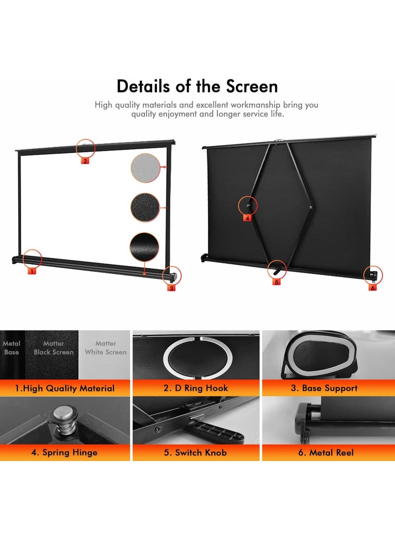 FlashHawk Projector Screen - New Portable Mobile 50 Inch Projector Screen Pull Down, 16:9 Projector Screen Retractable Tabletop Screen Tripod Stand for Home Theater Meeting Room, School Indoor Outdoor Ceiling Wall Mount Upgrade - Image 3