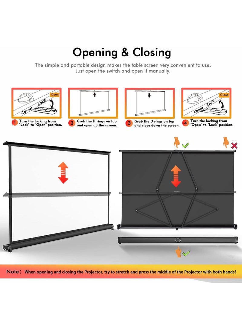 FlashHawk Projector Screen - New Portable Mobile 50 Inch Projector Screen Pull Down, 16:9 Projector Screen Retractable Tabletop Screen Tripod Stand for Home Theater Meeting Room, School Indoor Outdoor Ceiling Wall Mount Upgrade - Image 4