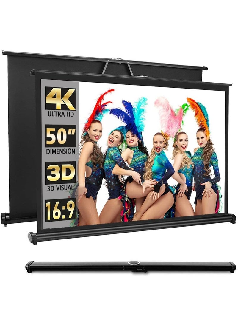 FlashHawk Projector Screen - New Portable Mobile 50 Inch Projector Screen Pull Down, 16:9 Projector Screen Retractable Tabletop Screen Tripod Stand for Home Theater Meeting Room, School Indoor Outdoor Ceiling Wall Mount Upgrade - Image 1