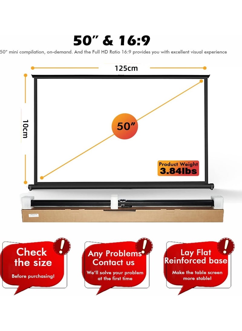 FlashHawk Projector Screen - New Portable Mobile 50 Inch Projector Screen Pull Down, 16:9 Projector Screen Retractable Tabletop Screen Tripod Stand for Home Theater Meeting Room, School Indoor Outdoor Ceiling Wall Mount Upgrade - Image 2