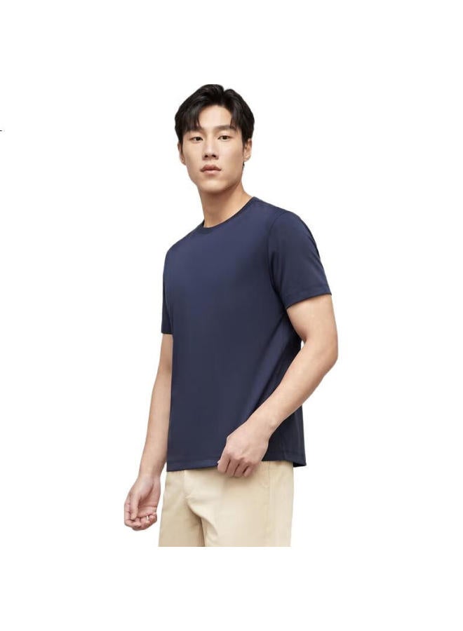 YOUNGOR Men'S T-Shirt Summer Young Men'S Business Casual Round Neck Short-Sleeve T-Shirt, Navy Blue, L - Image 1