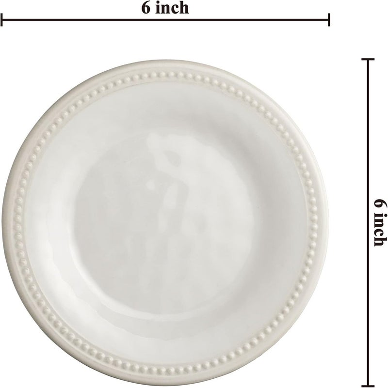 UP UPware Beaded Melamine Round Dessert Plates Small Serving Plates for Appetizer Snacks and Side Dishes Cream 6 Inch Set of 4 - Image 2