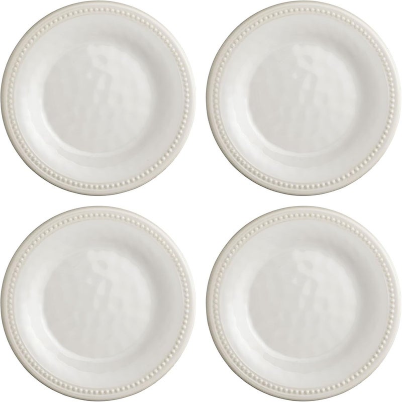 UP UPware Beaded Melamine Round Dessert Plates Small Serving Plates for Appetizer Snacks and Side Dishes Cream 6 Inch Set of 4 - Image 1
