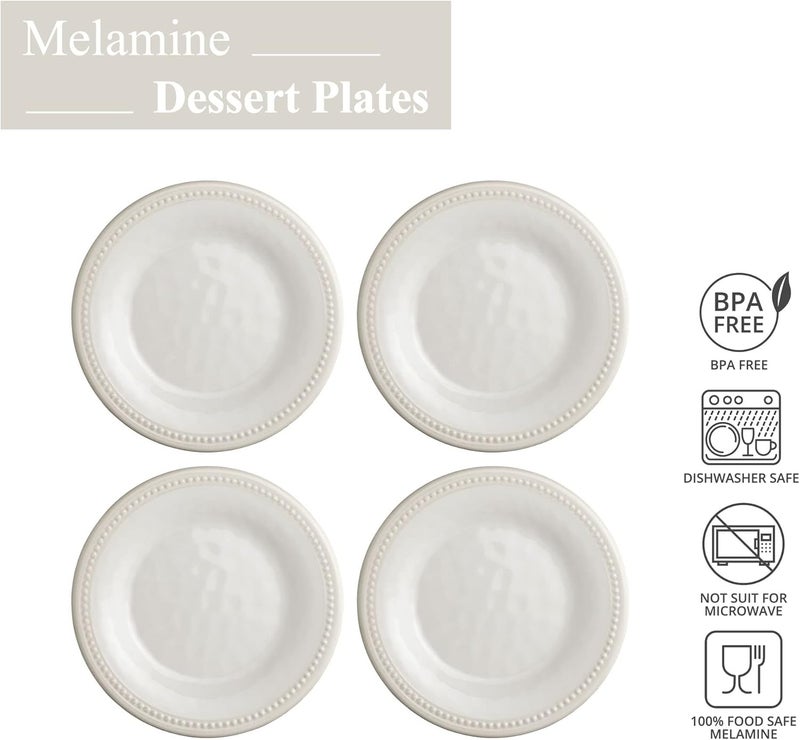 UP UPware Beaded Melamine Round Dessert Plates Small Serving Plates for Appetizer Snacks and Side Dishes Cream 6 Inch Set of 4 - Image 4