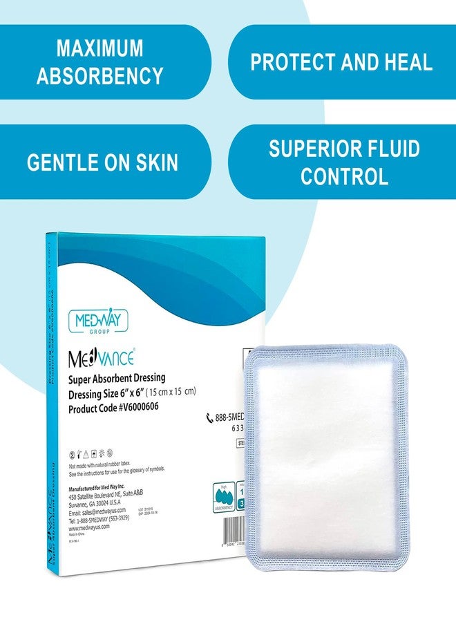 MedVance Super Absorbent Dressing, Non-Adhesive Pads for Wound Care, for Pressure Ulcers & 1st/2nd Degree Burns, Superior Moisture Absorption, Box of 10 dressings (6"x6" Bandage, 5"x5" Pad) - Image 2