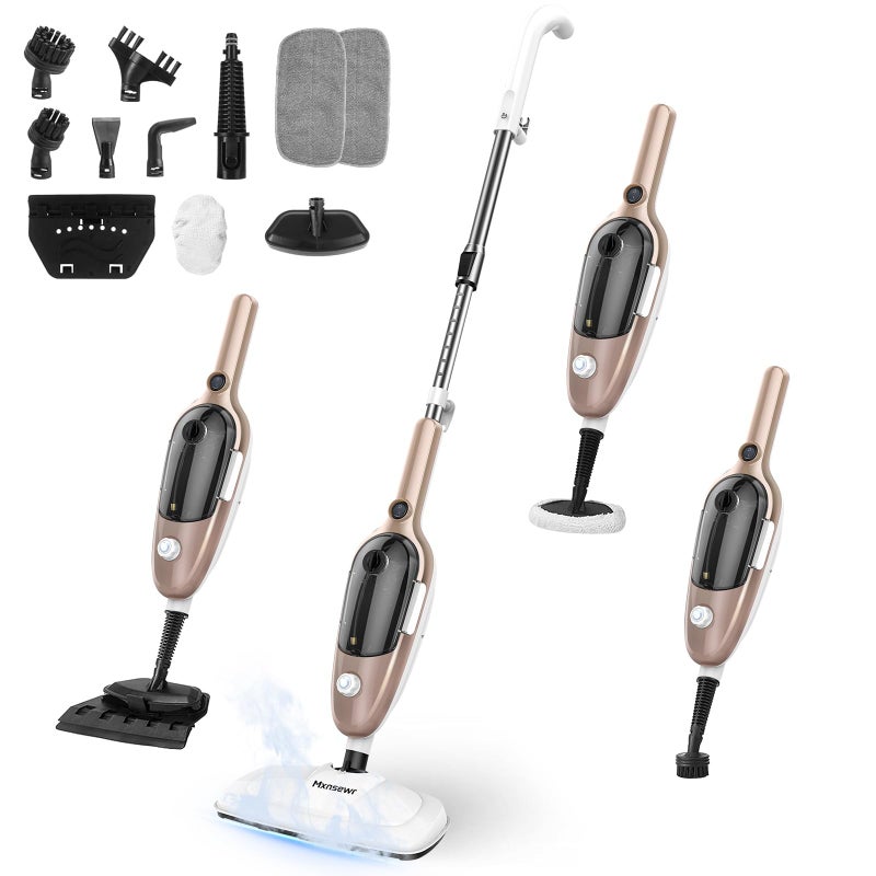 Mxnsewr Steam Mop - All-in-one Powerful Handheld Steam Cleaner Detachable Floor Steamer with 11 Accessories, MultiPurpose Steamer for Hardwood Floors, Clothes,Windows,Tiles,Carpet, Whole Home Use, Rose Gold - Image 1
