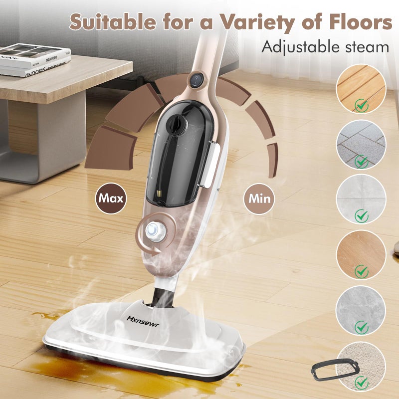 Mxnsewr Steam Mop - All-in-one Powerful Handheld Steam Cleaner Detachable Floor Steamer with 11 Accessories, MultiPurpose Steamer for Hardwood Floors, Clothes,Windows,Tiles,Carpet, Whole Home Use, Rose Gold - Image 2