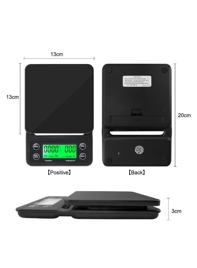 السيميا ميزان إلكتروني للوزن، ميزان قهوة مع مؤقت - دقة 0.1 جرام، ميزان إسبريسو بالتنقيط 5 كجم لصب القهوة، ميزان طعام رقمي محمول للمطبخ مع شاشة LCD، حصيرة غير قابلة للانزلاق، أسود - Image 3
