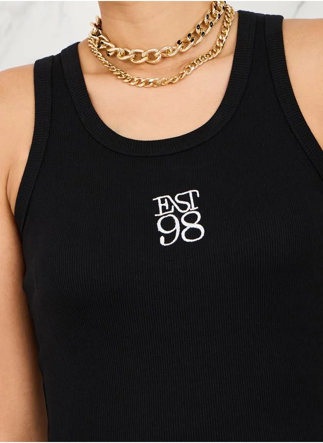ستايلي Fitted Est 98 Embroidered Ribbed Tank