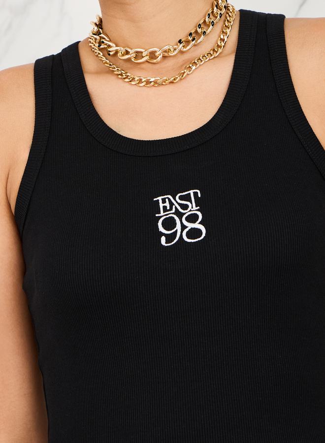 Styli Fitted Est 98 Embroidered Ribbed Tank - Image 4
