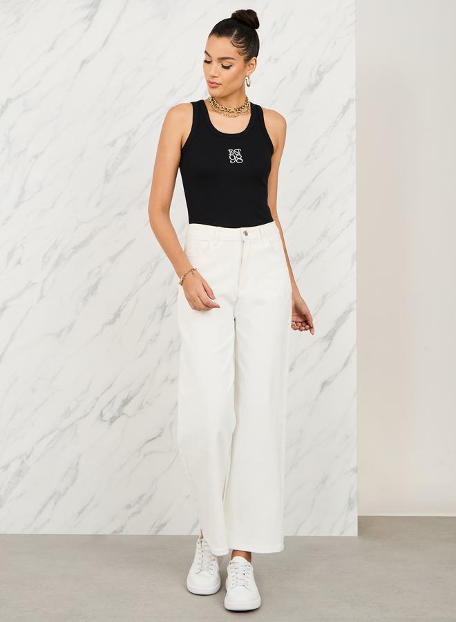 Styli Fitted Est 98 Embroidered Ribbed Tank - Image 2