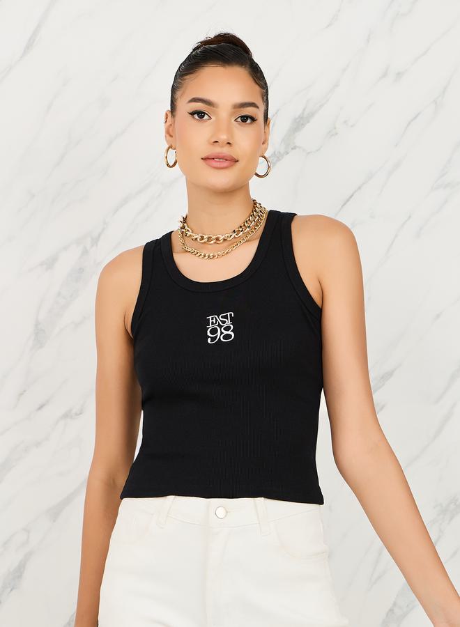 Styli Fitted Est 98 Embroidered Ribbed Tank - Image 3