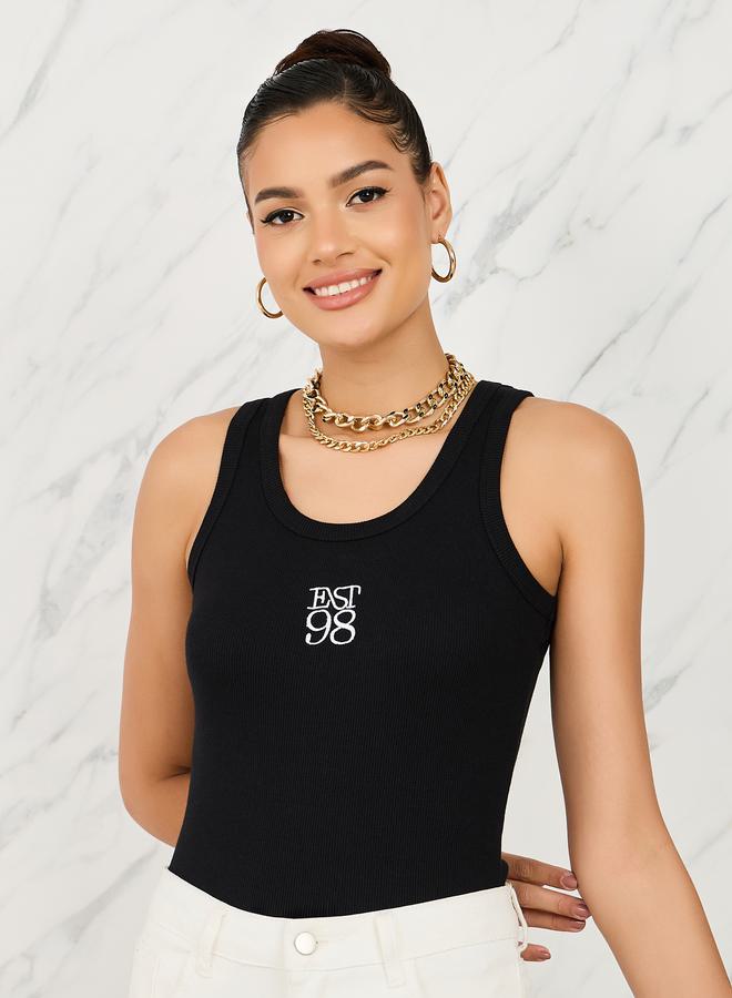 Styli Fitted Est 98 Embroidered Ribbed Tank - Image 1