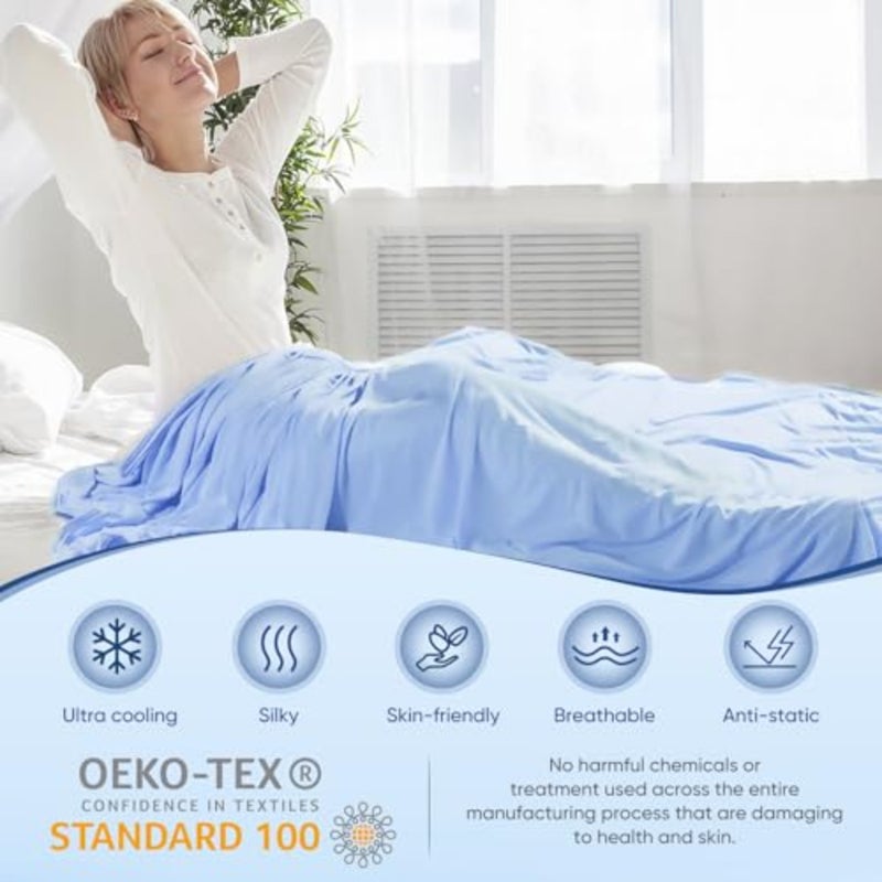 بطانية تبريد من الخيزران مقاس 150x200 سم للتعرق الليلي، Q-Max 0.4 غطاء من الألياف الصيفية الرائعة للسرير والأريكة والسفر والكبار والأطفال النائمين، قابلة للتنفس، مريحة، خفيفة الوزن، توأم/مزدوج - Image 4