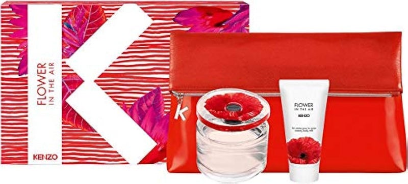 مجموعة هدايا كنزو فلوور إن ذا إير (عطر 100 مل، حليب جسم 50 مل وعلبة) 