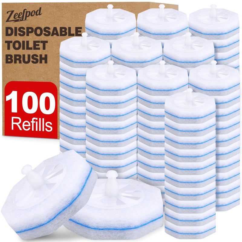 Zeefpod 100 Count Disposable Toilet Brush,Toilet Cleaner Wand Refills Compatible with Most Toilet Brushes- No Falling Apart, Fresh Fragranceï¼Œ4X Cleaning Powerï¼ŒBathroom Cleaning. - Image 1