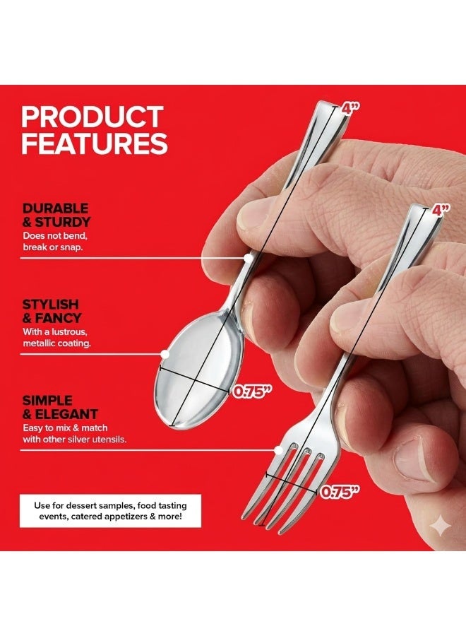 4basix Premium Silver Mini Cutlery Set 96 Piece Flatware Collection With 48 Spoons And 48 Forks, Reusable Dining Tableware Set For Home Kitchen Events Catering And Serving - Image 4