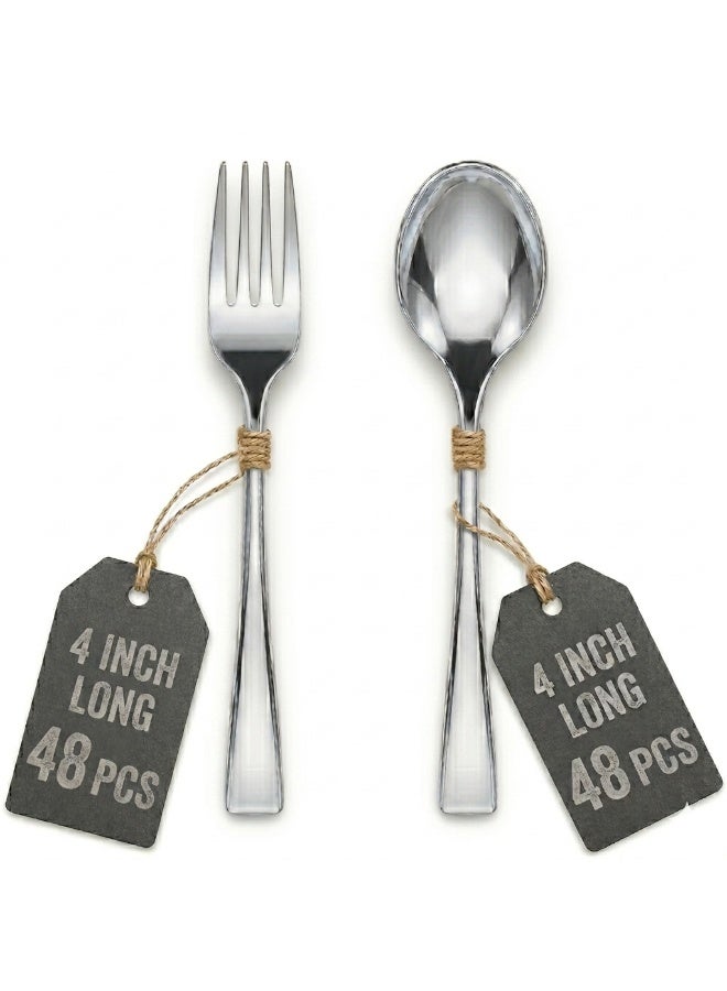 4basix Premium Silver Mini Cutlery Set 96 Piece Flatware Collection With 48 Spoons And 48 Forks, Reusable Dining Tableware Set For Home Kitchen Events Catering And Serving - Image 1