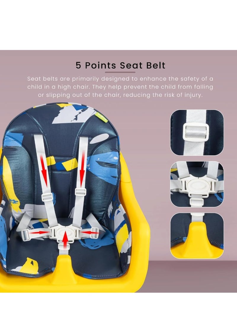 Toys-Egypt Convertible High Chair with Adjustable Height and Footrest, Booster Seat for Feeding with Tray, Wheels and Safety Belt for Toddlers (Navy/Yellow) Code (S360)  - Image 5