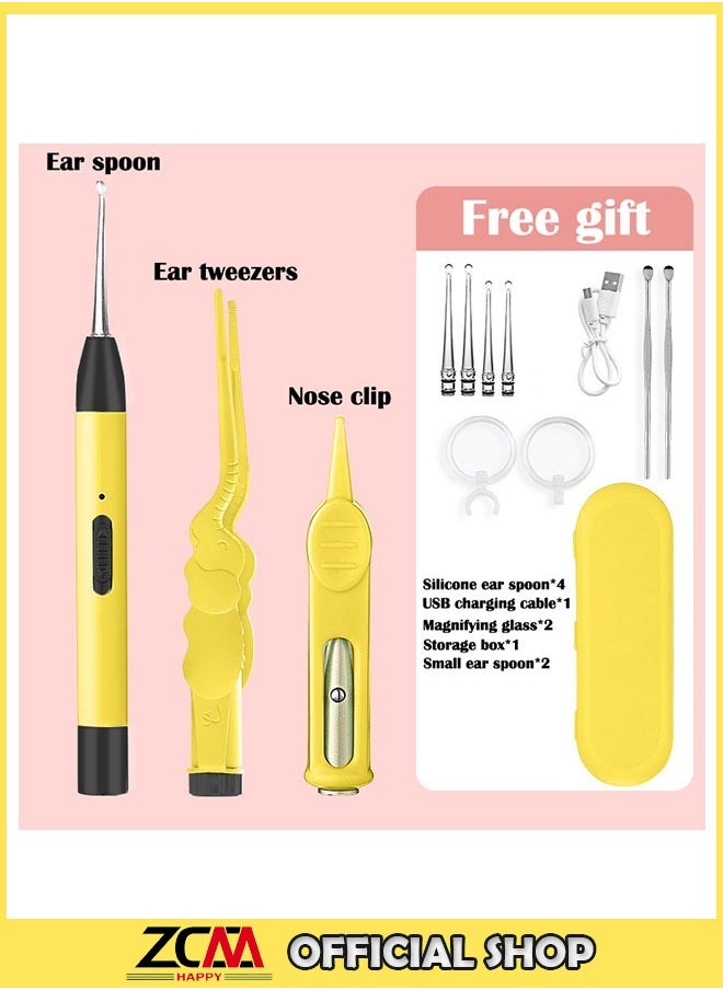 ZCM-HAPPY - 3 Piece Ear Wax Remover Tool Set with LED Light and Magnifying Glass Safe Electric Ear Cleaner for Babies Kids Ear Hygiene Tools Gentle Ear Cleaning Device - Image 1