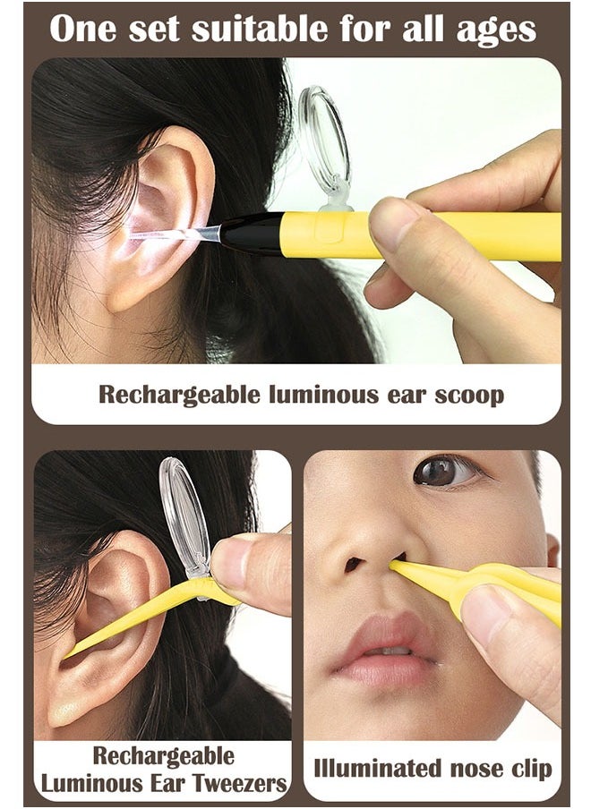 ZCM-HAPPY - 3 Piece Ear Wax Remover Tool Set with LED Light and Magnifying Glass Safe Electric Ear Cleaner for Babies Kids Ear Hygiene Tools Gentle Ear Cleaning Device - Image 1