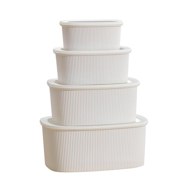 Kitchen Food Storage Containers 4 Pcs Bowls With Lids Microwave And Freezer Safe Leakproof Meal Prep Mixing Serving Tableware Easy To Clean (White)