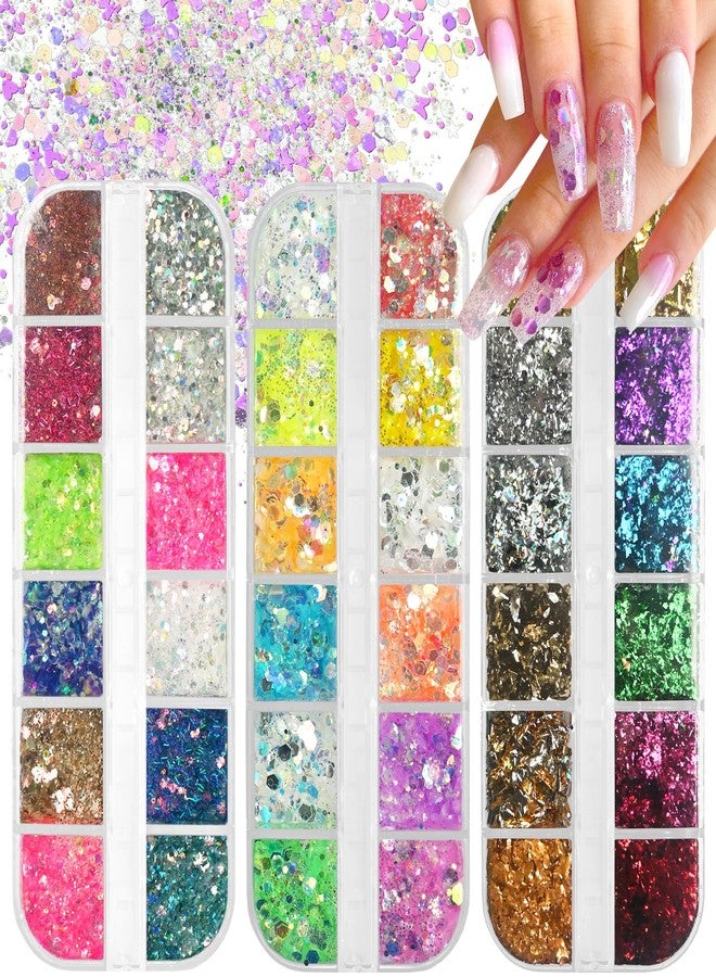 Lifextol 36 Grids Nail Glitter for Nails Art Decoration Kit Nail Charms for Press Nail Design, Butterfly Chunky Glitter Flakes Star Nail Sequins Holographic Nail Foil Glitter-A - Image 1