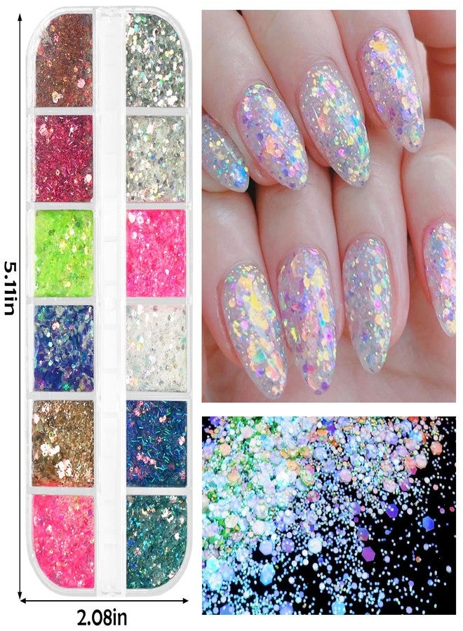 Lifextol 36 Grids Nail Glitter for Nails Art Decoration Kit Nail Charms for Press Nail Design, Butterfly Chunky Glitter Flakes Star Nail Sequins Holographic Nail Foil Glitter-A - Image 2