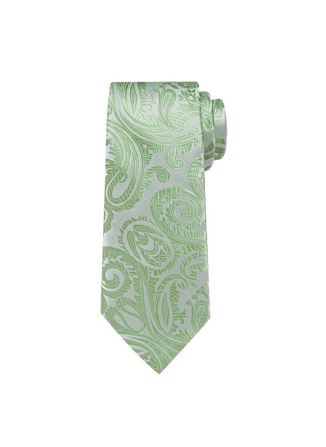 DiBanGu - Silk Paisley Ties For Men Woven Necktie And Pocket Square Tie Clip Cufflinks Set Party Wedding Tie With Gift Box, Sage Green - Image 1