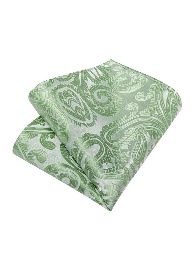 DiBanGu - Silk Paisley Ties For Men Woven Necktie And Pocket Square Tie Clip Cufflinks Set Party Wedding Tie With Gift Box, Sage Green - Image 1