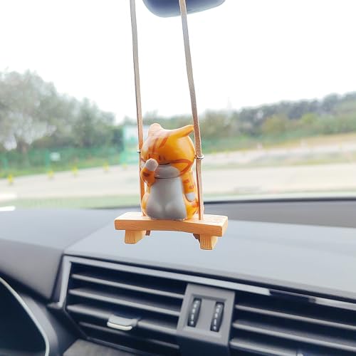 Motaney Swinging Cat Rear View Mirror Accessories, Cute Covering Face Cat Car Accessories for Women/Men, Car Hanging Ornament Interior Decoration - Image 3