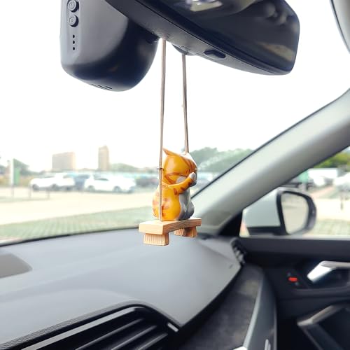 Motaney Swinging Cat Rear View Mirror Accessories, Cute Covering Face Cat Car Accessories for Women/Men, Car Hanging Ornament Interior Decoration - Image 4