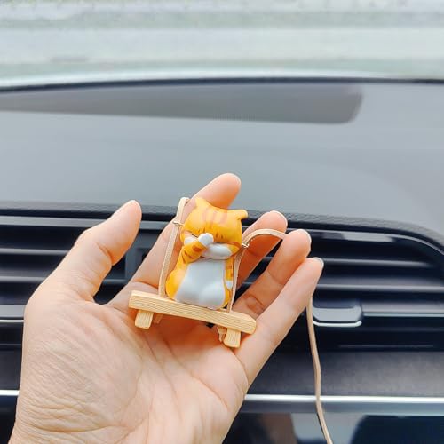 Motaney Swinging Cat Rear View Mirror Accessories, Cute Covering Face Cat Car Accessories for Women/Men, Car Hanging Ornament Interior Decoration - Image 5