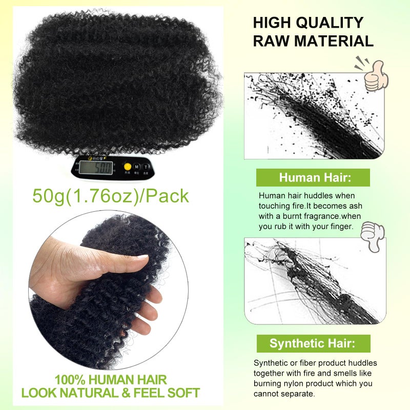 poetically 16 Inch Afro Kinkys Bulk Human Hair Kinky Curly Braiding Hair for Mini Twist 50g/Pack Natural Black 4C Dreadlock Extensions for Permanent Sister Locs/Mini Twists/Braids/Repair Can Dye and Bleach - Image 4
