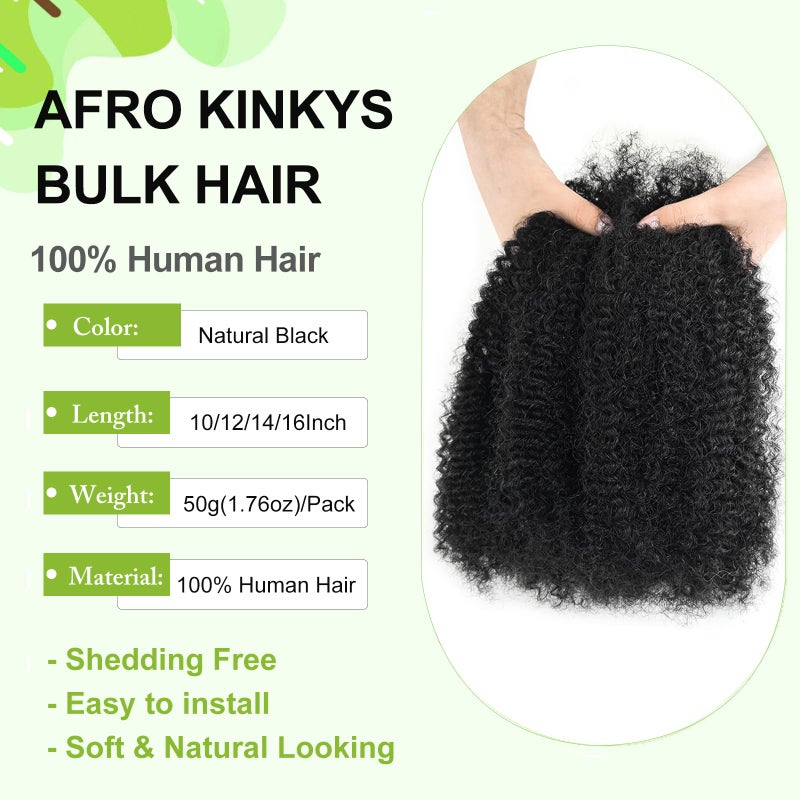 poetically 16 Inch Afro Kinkys Bulk Human Hair Kinky Curly Braiding Hair for Mini Twist 50g/Pack Natural Black 4C Dreadlock Extensions for Permanent Sister Locs/Mini Twists/Braids/Repair Can Dye and Bleach - Image 2
