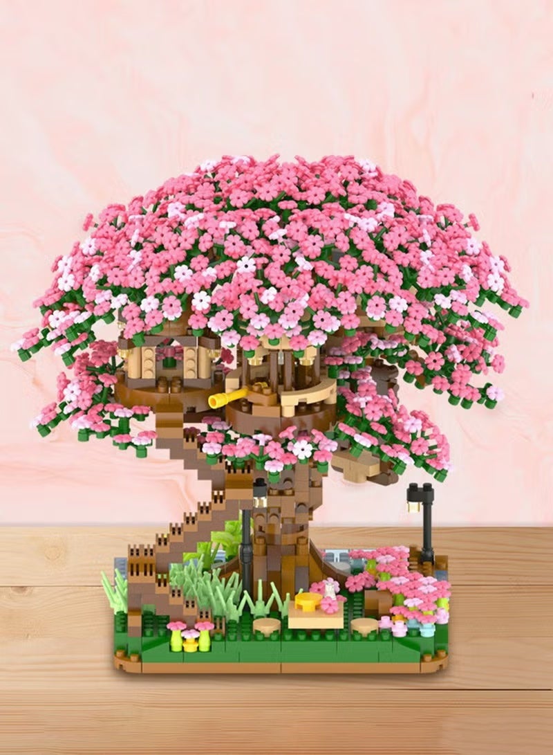 2008PCS Cherry Blossom Building Blocks Set, building blocks, construction toys, suitable for consumers of all ages, children's puzzle toys, pink themed cherry blossom tree building blocks, especially suitable as a birthday gift for girls, can be used as furniture decorations - Image 2