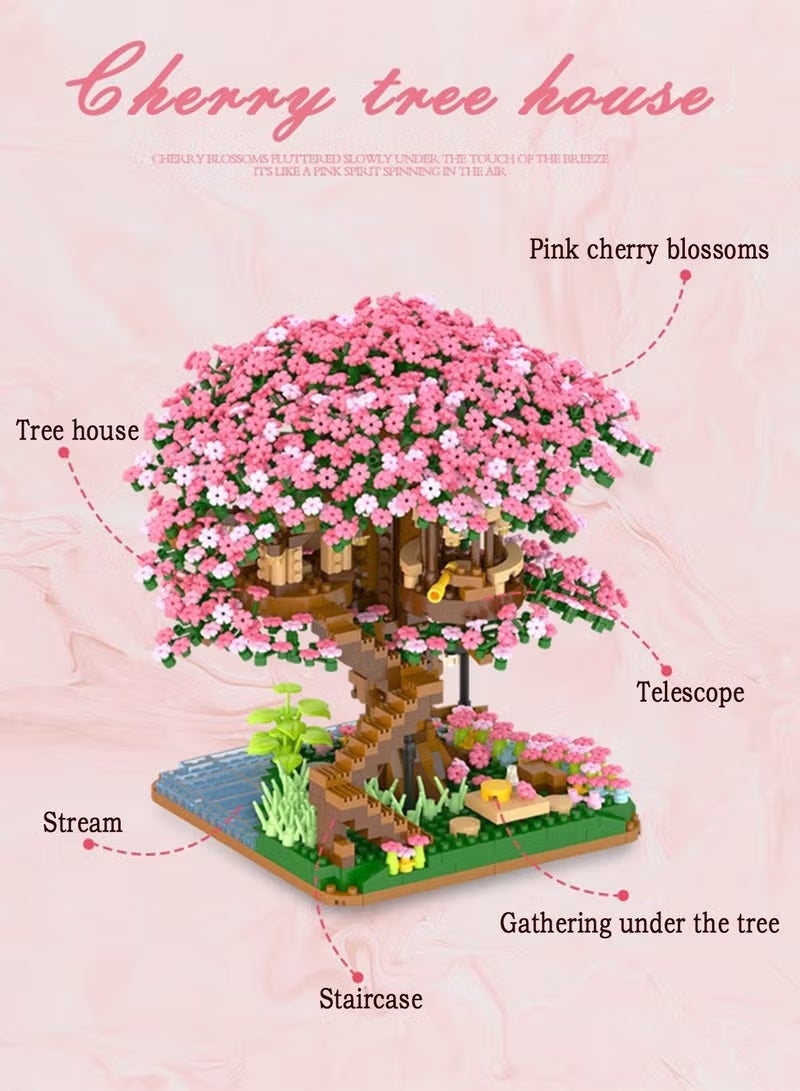 2008PCS Cherry Blossom Building Blocks Set, building blocks, construction toys, suitable for consumers of all ages, children's puzzle toys, pink themed cherry blossom tree building blocks, especially suitable as a birthday gift for girls, can be used as furniture decorations - Image 4