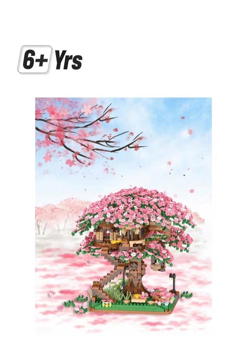 2008PCS Cherry Blossom Building Blocks Set, building blocks, construction toys, suitable for consumers of all ages, children's puzzle toys, pink themed cherry blossom tree building blocks, especially suitable as a birthday gift for girls, can be used as furniture decorations - Image 1