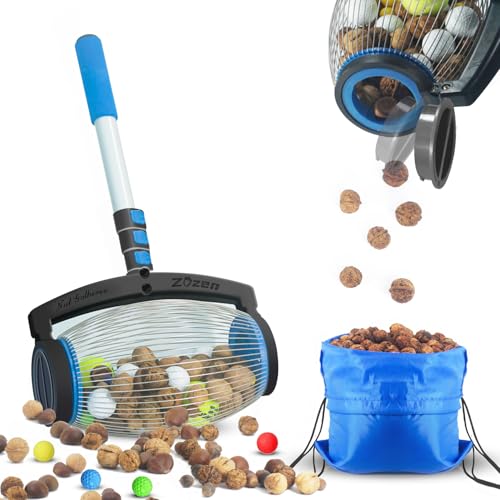 Zozen Nut Gatherer, Pecan Picker Upper, Walnut Picker Upper Roller, Side Opening Dump/Also Apply to Hickory Nuts, Chestnuts, Buckeyes, Golf, Butternuts, Objects Size 3/4'' to 2''; 1.5 Gallon - Image 1