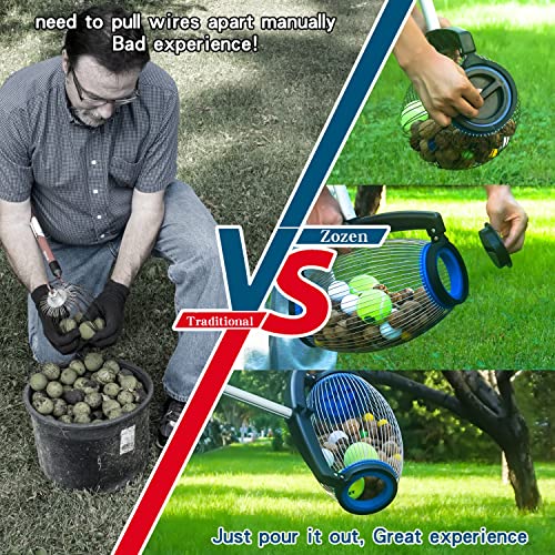 Zozen Nut Gatherer, Pecan Picker Upper, Walnut Picker Upper Roller, Side Opening Dump/Also Apply to Hickory Nuts, Chestnuts, Buckeyes, Golf, Butternuts, Objects Size 3/4'' to 2''; 1.5 Gallon - Image 3
