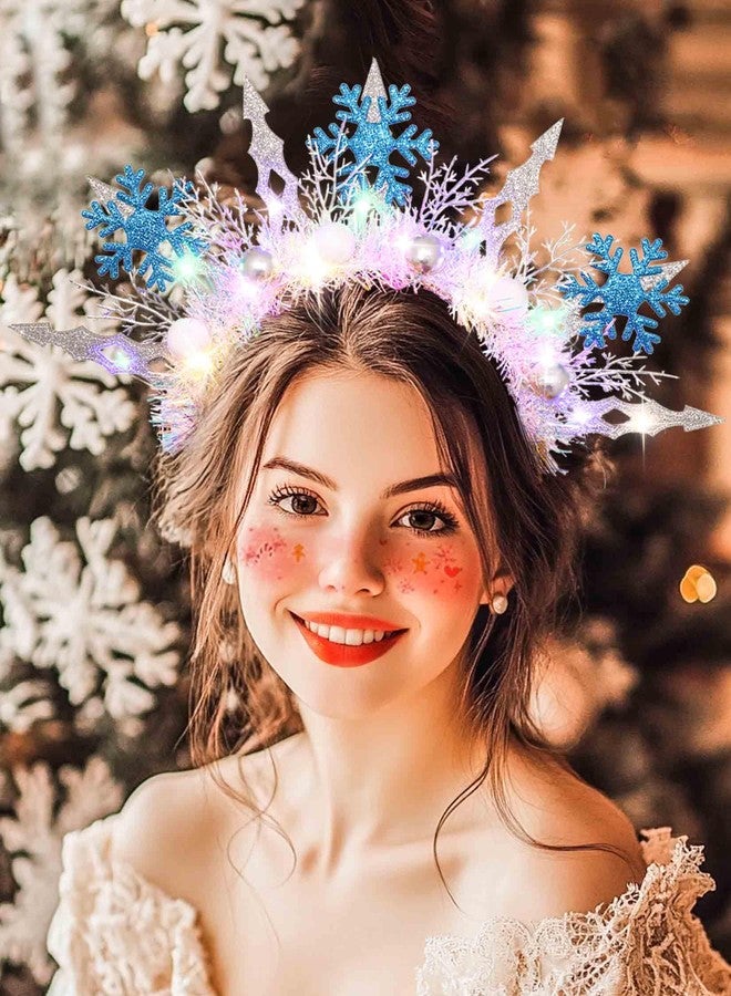 ووي طوق رأس مضيء على شكل ندفة ثلجية من Woeoe، طوق شعر مضيء لعيد الميلاد، إكسسوارات شعر لحفلات الكريسماس للنساء - Image 2