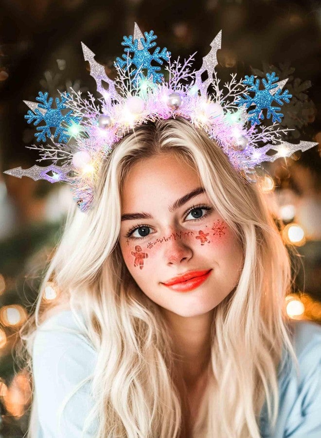 ووي طوق رأس مضيء على شكل ندفة ثلجية من Woeoe، طوق شعر مضيء لعيد الميلاد، إكسسوارات شعر لحفلات الكريسماس للنساء - Image 4