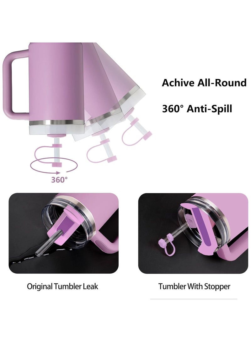 STN Spill Stopper Set for Stanley Cup 30oz & 40oz 2.0 Version - Leak Proof with 2 Straws, Cleaning Brush, and Silicone Stoppers for Anti-Spill Protection - Lilac  - Image 2