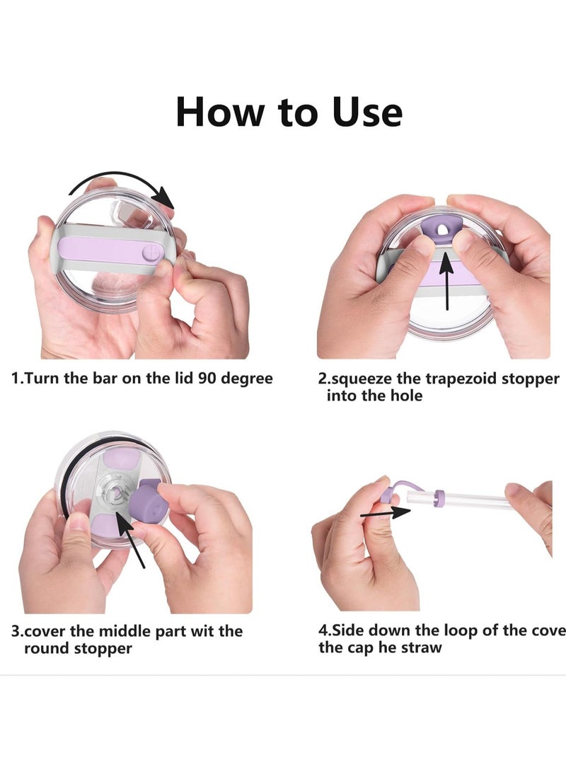 STN Spill Stopper Set for Stanley Cup 30oz & 40oz 2.0 Version - Leak Proof with 2 Straws, Cleaning Brush, and Silicone Stoppers for Anti-Spill Protection - Lilac  - Image 4