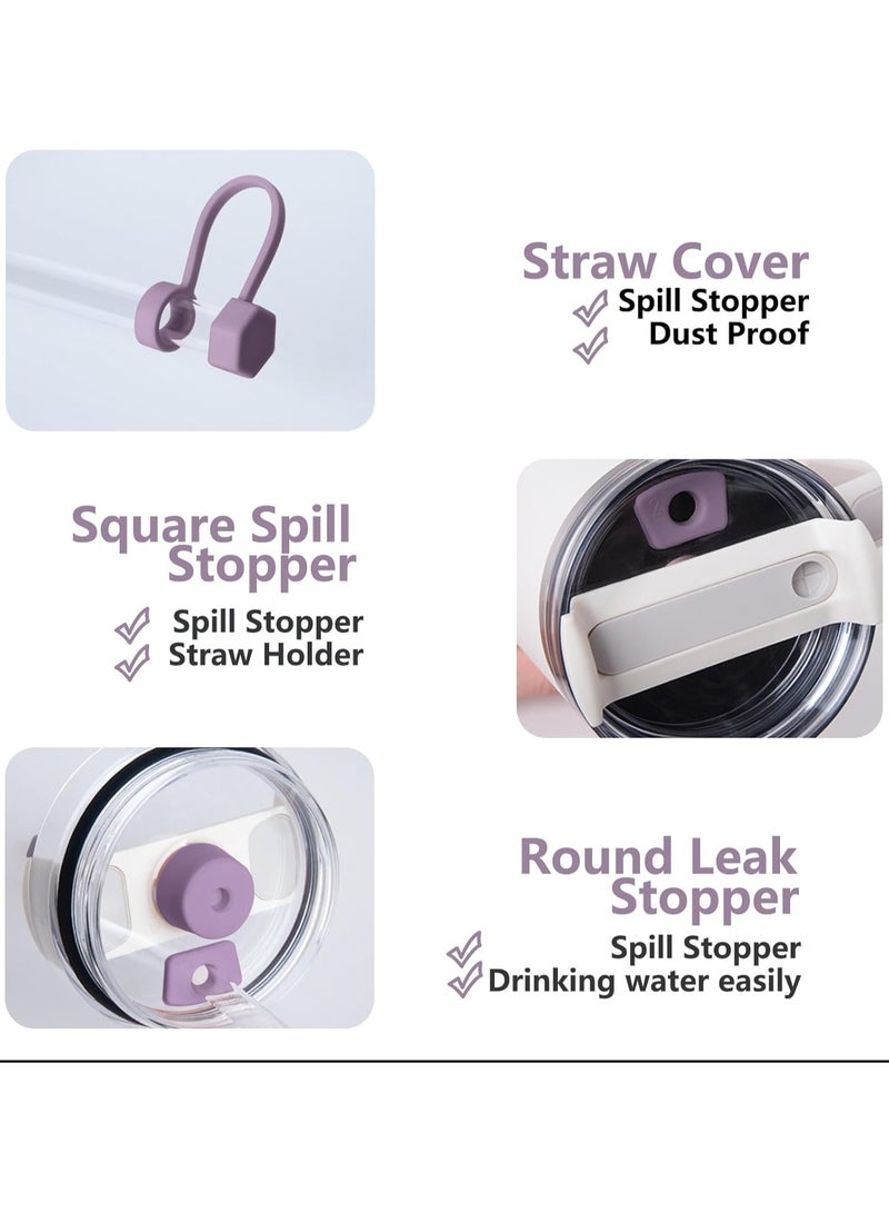 STN Spill Stopper Set for Stanley Cup 30oz & 40oz 2.0 Version - Leak Proof with 2 Straws, Cleaning Brush, and Silicone Stoppers for Anti-Spill Protection - Lilac  - Image 3