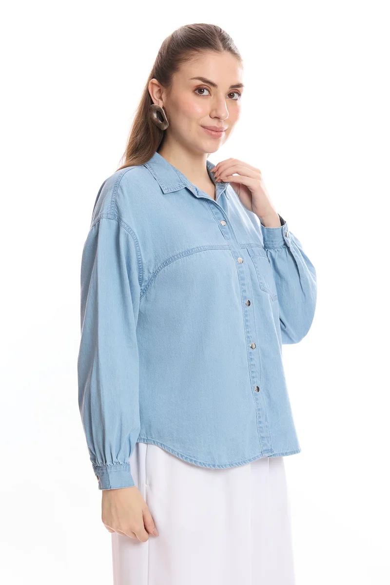 Virgio  Solid Cotton Double Placket Denim Shirt for Women for Women | Best Price UAE
