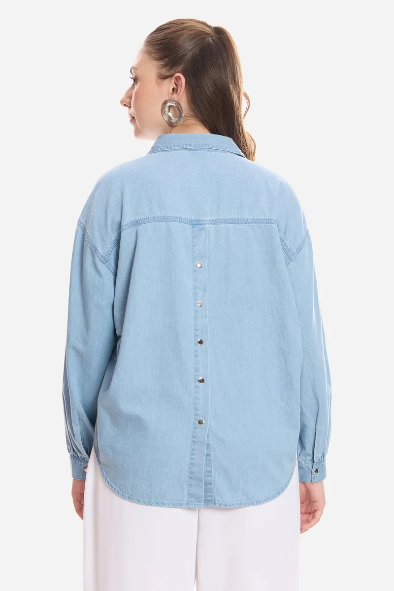 Virgio  Solid Cotton Double Placket Denim Shirt for Women for Women | Best Price UAE