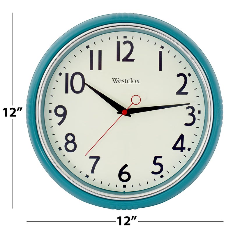 Westclox Retro Wall Clock for Kitchen, Bedroom, or Living Room â€“ Vintage Quartz Analog Wall Clock with Chrome Bezel & Dome Glass Lens, Easy-to-Read Numbers (Teal, 12") - Image 2