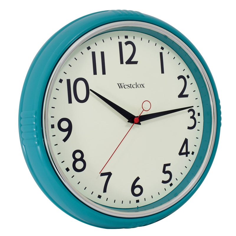 Westclox Retro Wall Clock for Kitchen, Bedroom, or Living Room â€“ Vintage Quartz Analog Wall Clock with Chrome Bezel & Dome Glass Lens, Easy-to-Read Numbers (Teal, 12") - Image 4