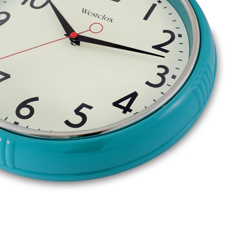 Westclox Retro Wall Clock for Kitchen, Bedroom, or Living Room â€“ Vintage Quartz Analog Wall Clock with Chrome Bezel & Dome Glass Lens, Easy-to-Read Numbers (Teal, 12") - Image 3